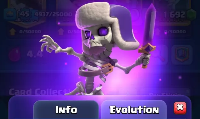 A screenshot of Skeletons' Card Evolution in Clash Royale