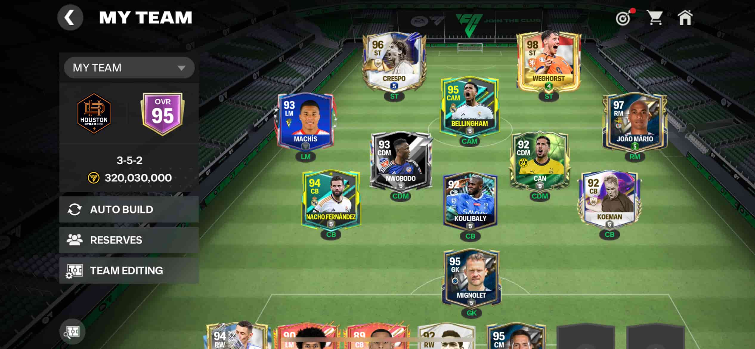 A screenshot of team composition in FC Mobile.