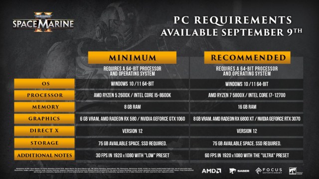 Warhammer 40,000 Space Marine 2 System Requirements