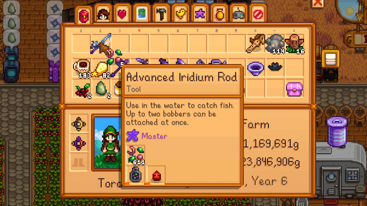 Attaching bait to a rod in Stardew Valley