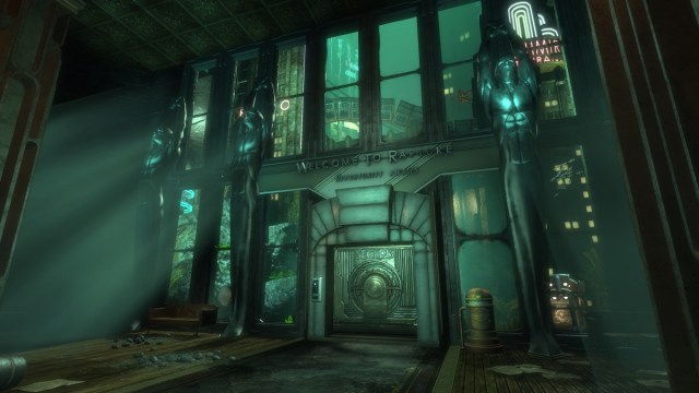 BioShock: a large window, with huge, Art Deco statues, looks out into the ocean.