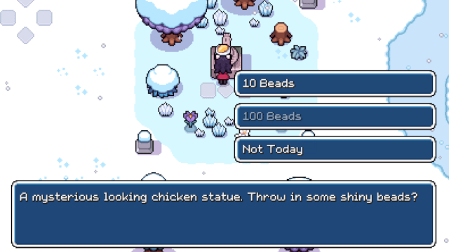 Giving the Chicken Statue Shiny Beads will give rewards in Fields of Mistria