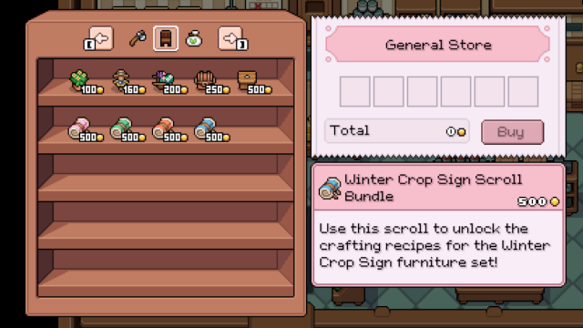 Upgrading the General Store in Fields of Mistria gives you more shopping options 