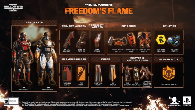 Helldivers 2 Everything in the Freedom's Flame Warbond and their cost - All items art