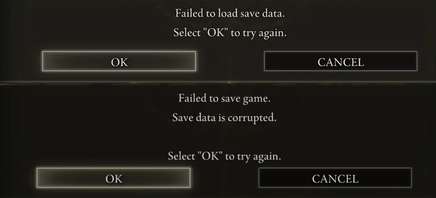 save error messages in Elden Ring