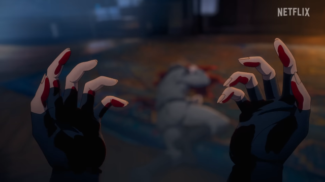 Lara's bloodied hands in the Netflix tv series