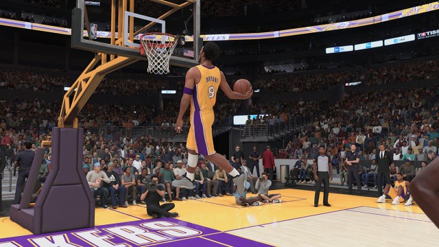 Kobe Bryant performing a dunk in NBA 2k25. 