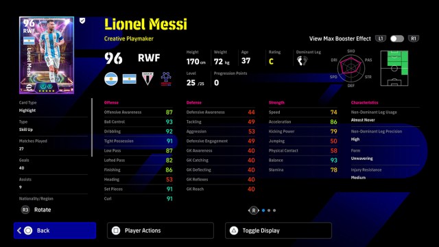 The best build for the free highlight Messi card in eFootball 2025.