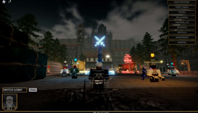 A screenshot of a lobby in Attack On TItan Revolution.