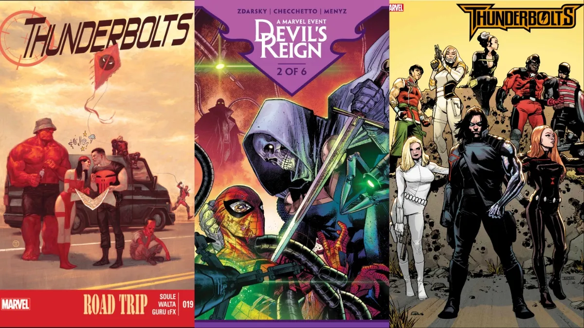 Marvel Thunderbolts (2012) #19, Devil's Reign (2021) #2, Thunderbolts (2023) promo covers