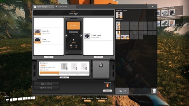 Steel Ingot recipe in Satisfactory 1.0