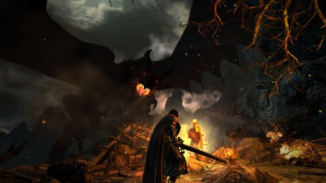 The player fighting a dragon in Dragon's Dogma (Directed by Hideaki Itsuno)