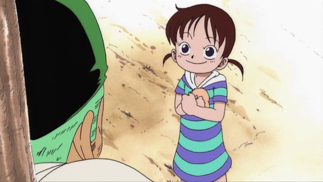 Zoro getting Onigiri from the girl in One Piece