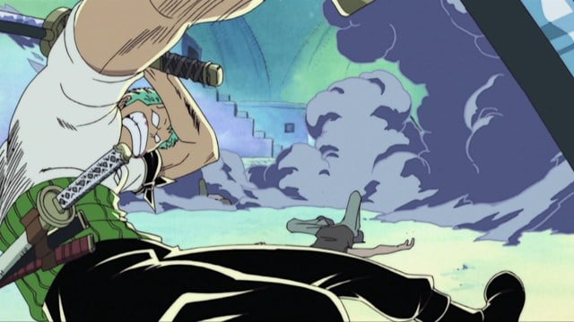 Zoro taking on Whiskey Peak in One Piece