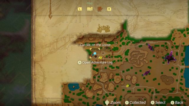 The location for the Cuccos on the Loose quest marked on the map.