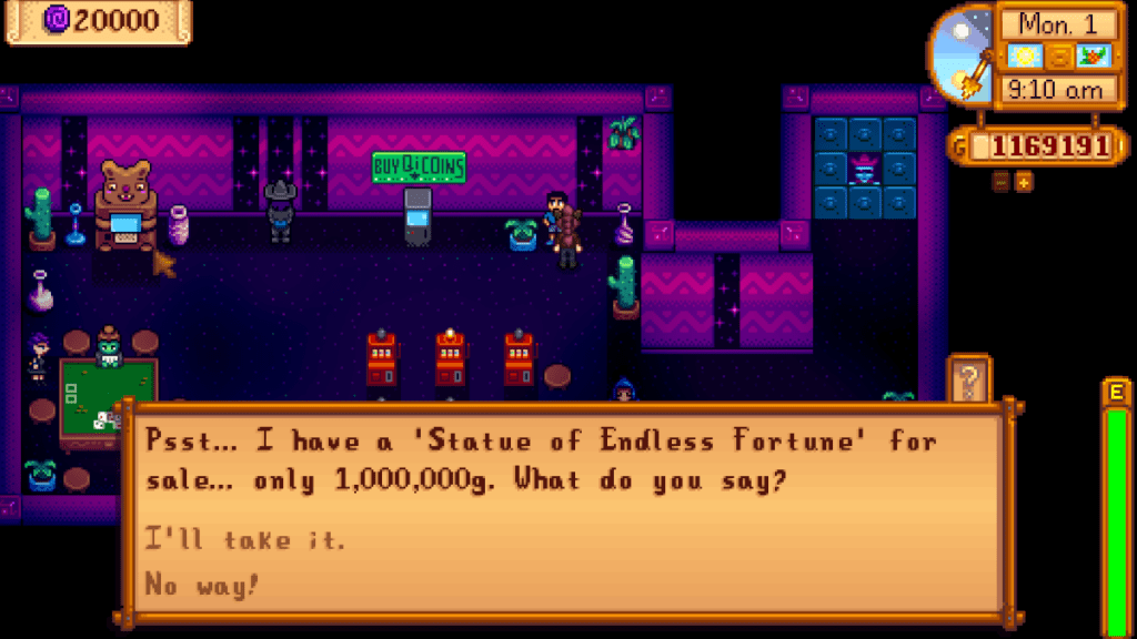 This guy will sell you a Statue of Endless Fortune in Stardew Valley