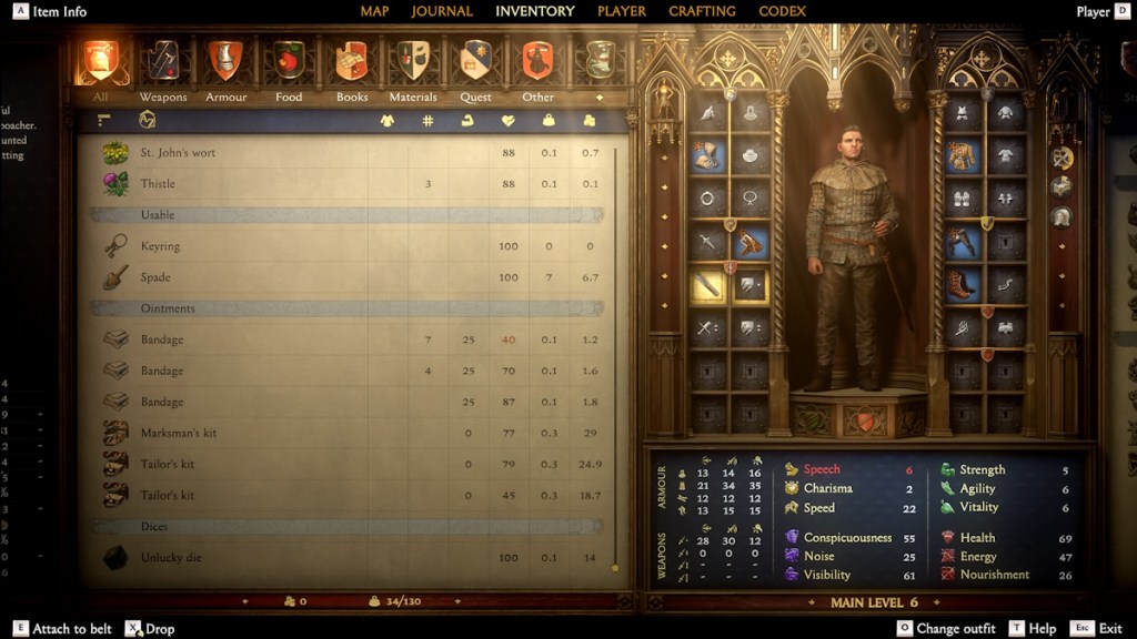 kingdom come deliverance ii - hands-on preview - inventory screen