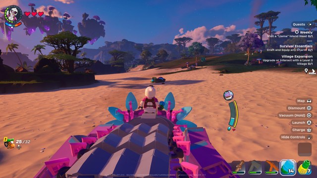 Gwenpool riding an Klombo in LEGO Fortnite.