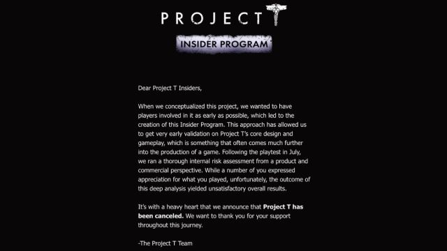 project t insider program canceled statement