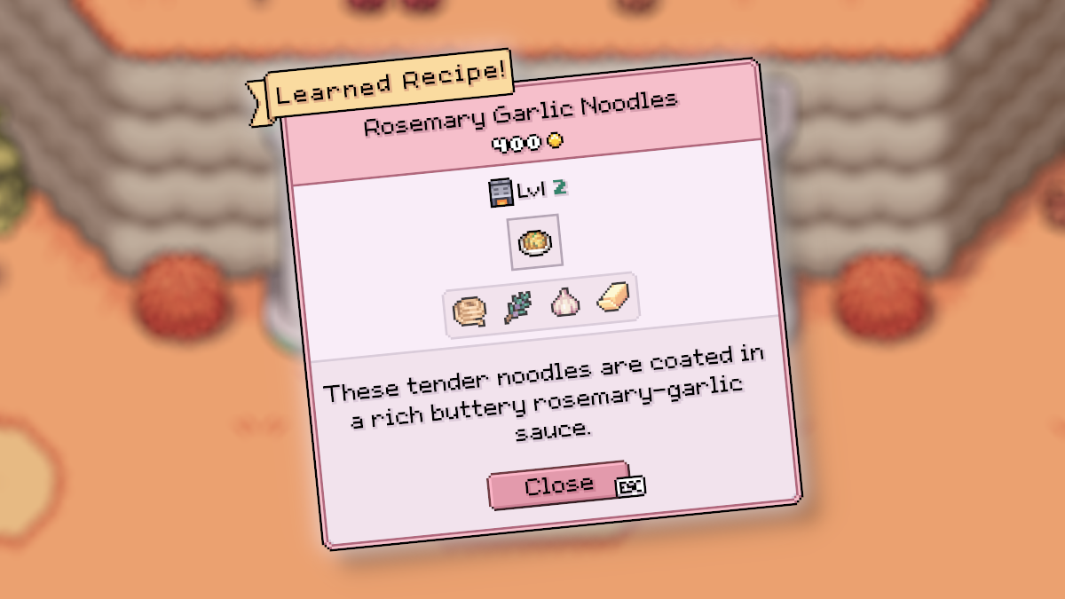 Rosemary Garlic Noodles unlocked in Fields of Mistria