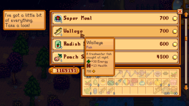 Walleye at the Traveling Cart in Stardew Valley