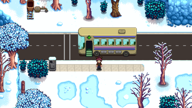 The bus stop where you'll encounter the Shadow Guy in Stardew Valley