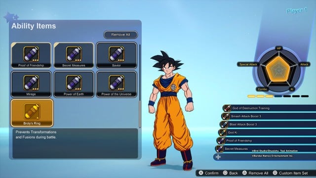 Broly's Ring. as shown in the Sparking Zero equip screen.