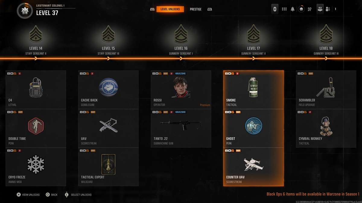 Call of Duty Black Ops 6 rank rewards include Tanto .22 SMG