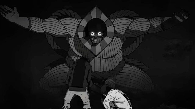 Okarun and Momo facing the Flatwoods Monster