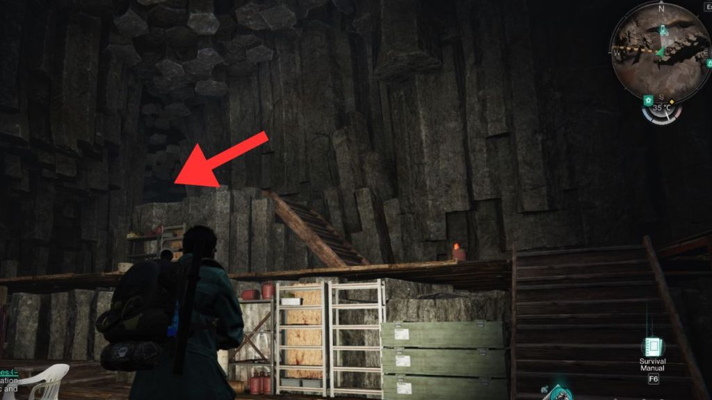 The route to the second room in Sunshroud Cave highlighted by an arrow.