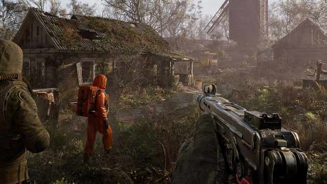 A STALKER 2 screenshot showing an in-game patrol sequence.