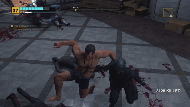 Dead Rising Deluxe Remaster shoving a spec ops head into the ground.