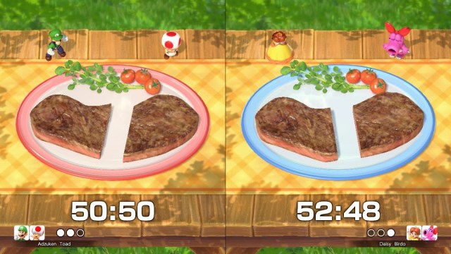 Super Mario Party Jamboree perfectly cut steak.