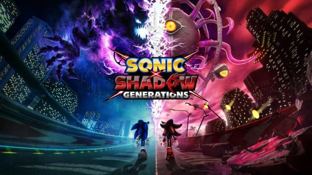 Key are of Sonic and Shadow walking towards the Time Eater and Black Doom from Sonic x Shadow Generations