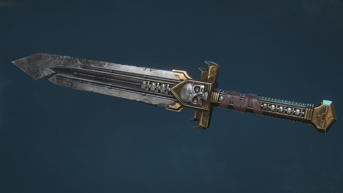 A screenshot of the Lethal Mode exclusive Space Marine 2 Power Sword skin.