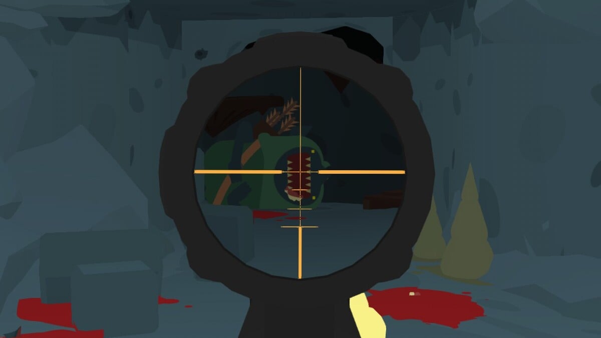 A Sulfur gameplay screenshot showing the aftermath of a goblin archer headshot.