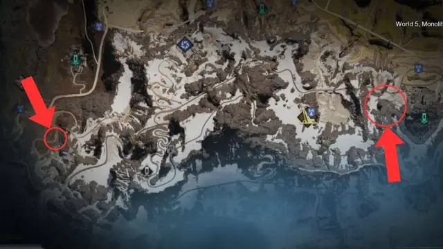 Two known spawn locations of the Chaos Weaver in Once Human marked on a map.