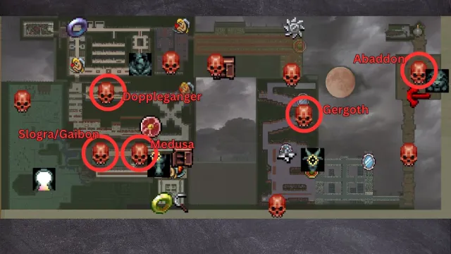 A map showing boss locations