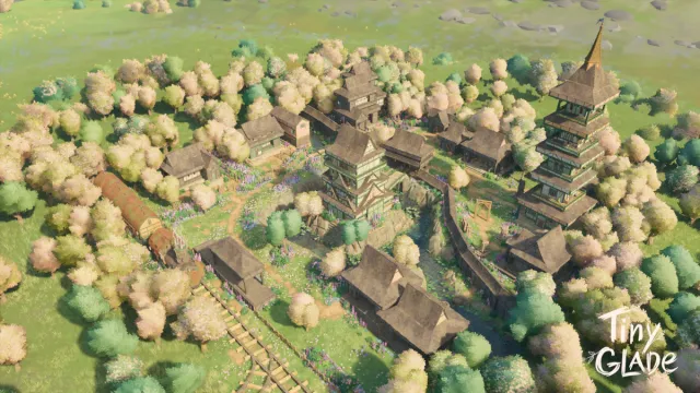 A castle town complete with train tracks, built in Tiny Glade by ITASHAKAI