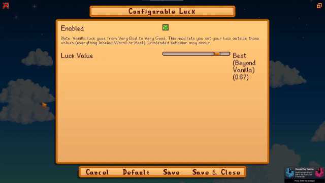 Configurable Luck mod for Stardew Valley on Android