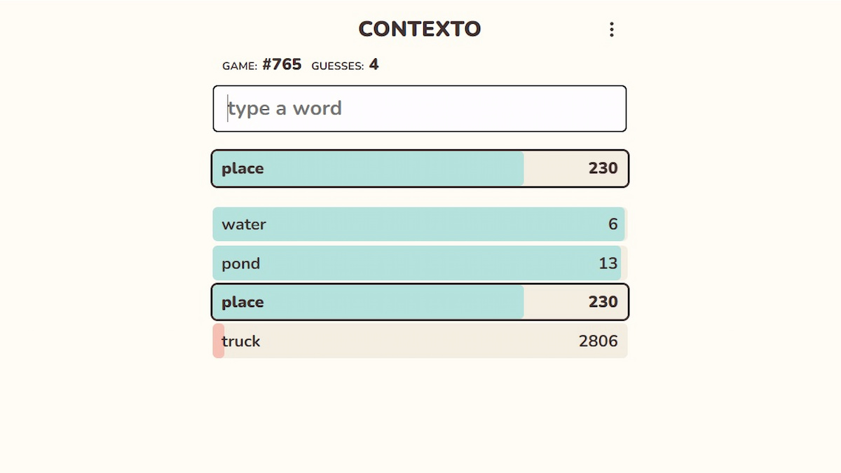 Screenshot of the Contexto word game.