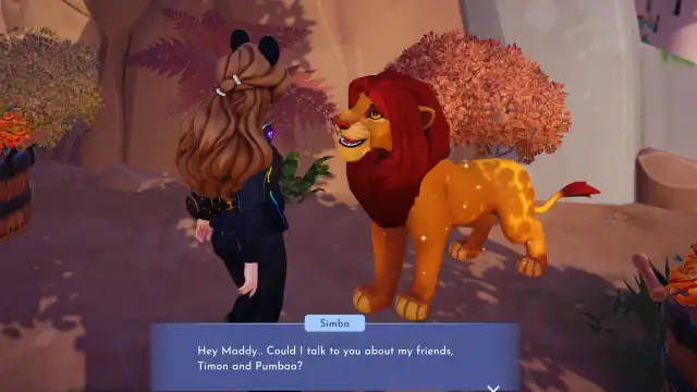 Disney Dreamlight Valley Simba talking about Timon and Pumbaa