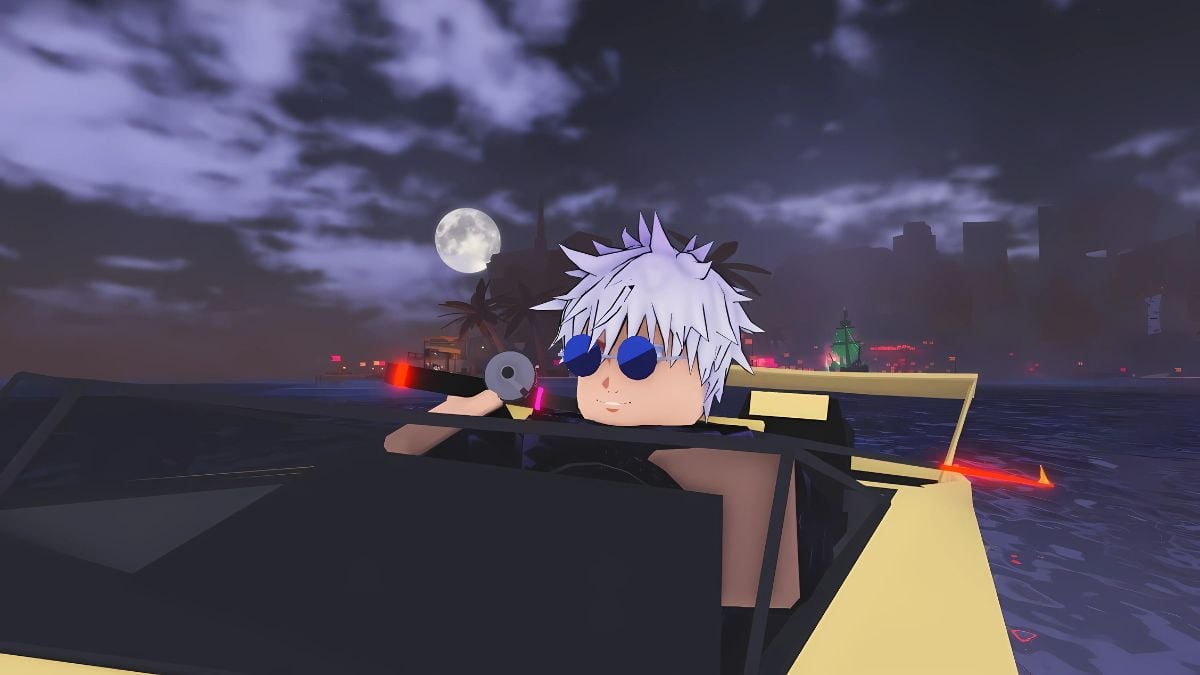 Player cruising in a boat in Fisch Roblox experience