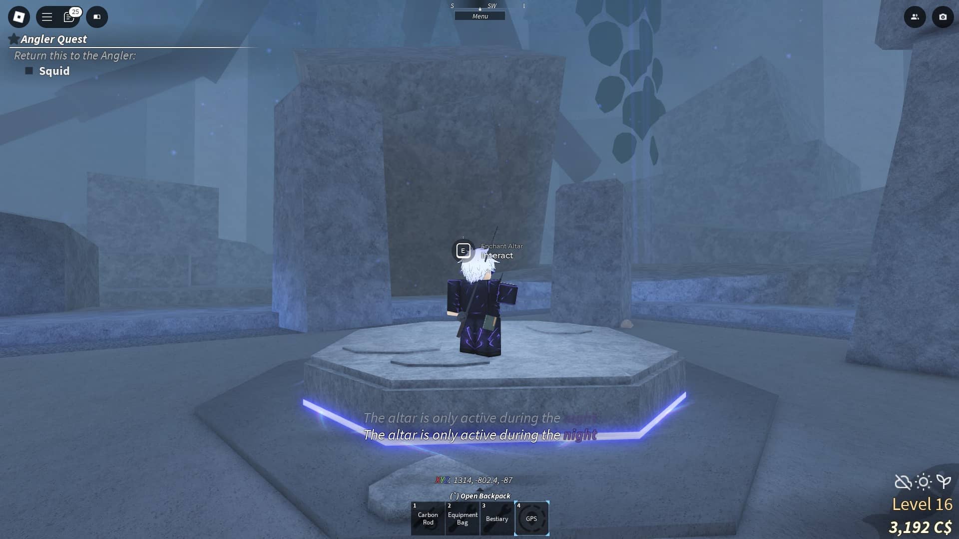 Player at the Enchant Stone in Fisch Roblox