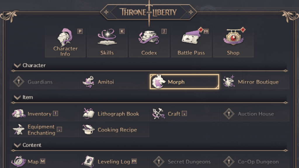 How to change your Morphs in Throne and Liberty