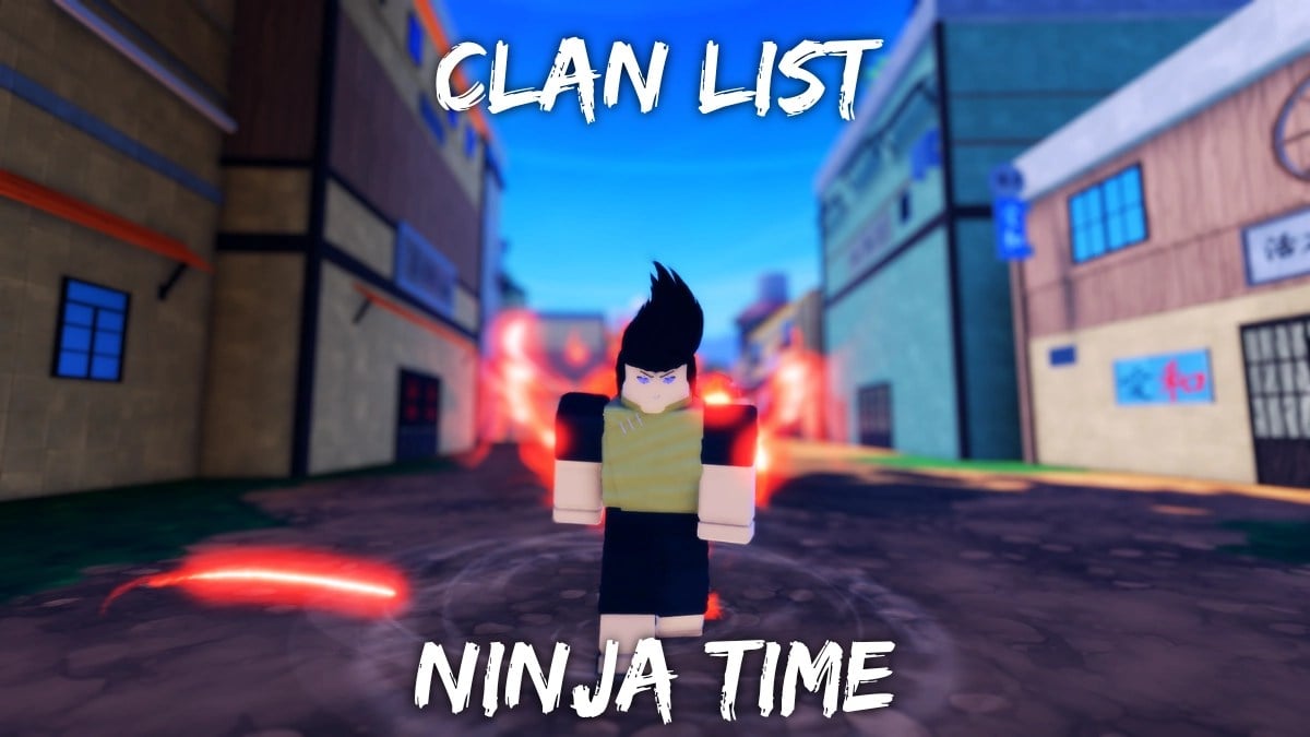 A player menacingly walking down the streer with purple eyes clan ability activated in Ninja Time Roblox experience