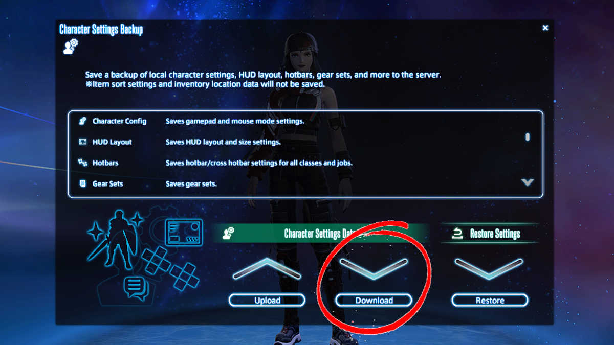 To implement your settings on a new device, press "Download" in Final Fantasy XIV