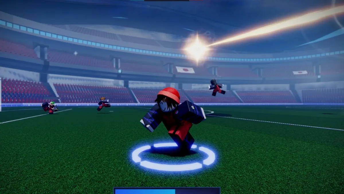 Players running towards the goal in Skillful Roblox