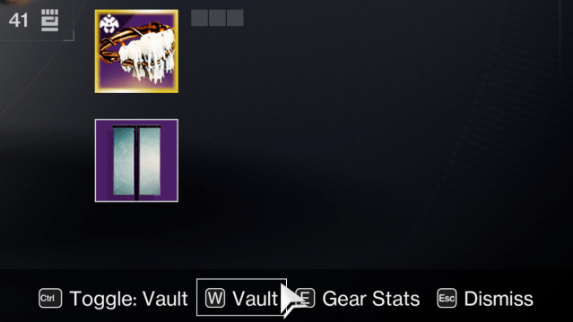 Destiny 2 Vault button in Character screen.