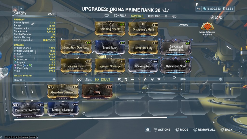 the best Okina Incarnon build in Warframe